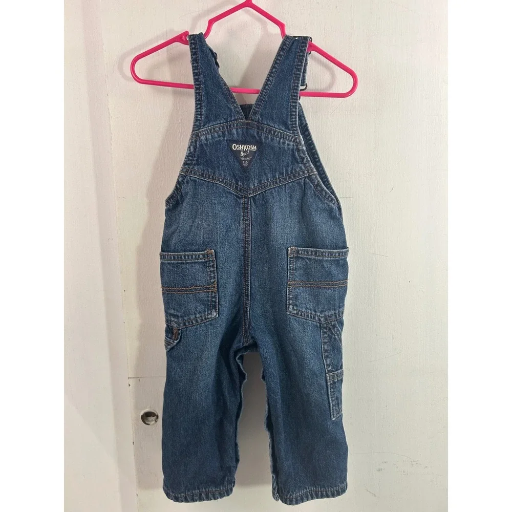 OshKosh B'gosh Denim Overalls 9-12M Blue Flannel Lined Baby Boy
